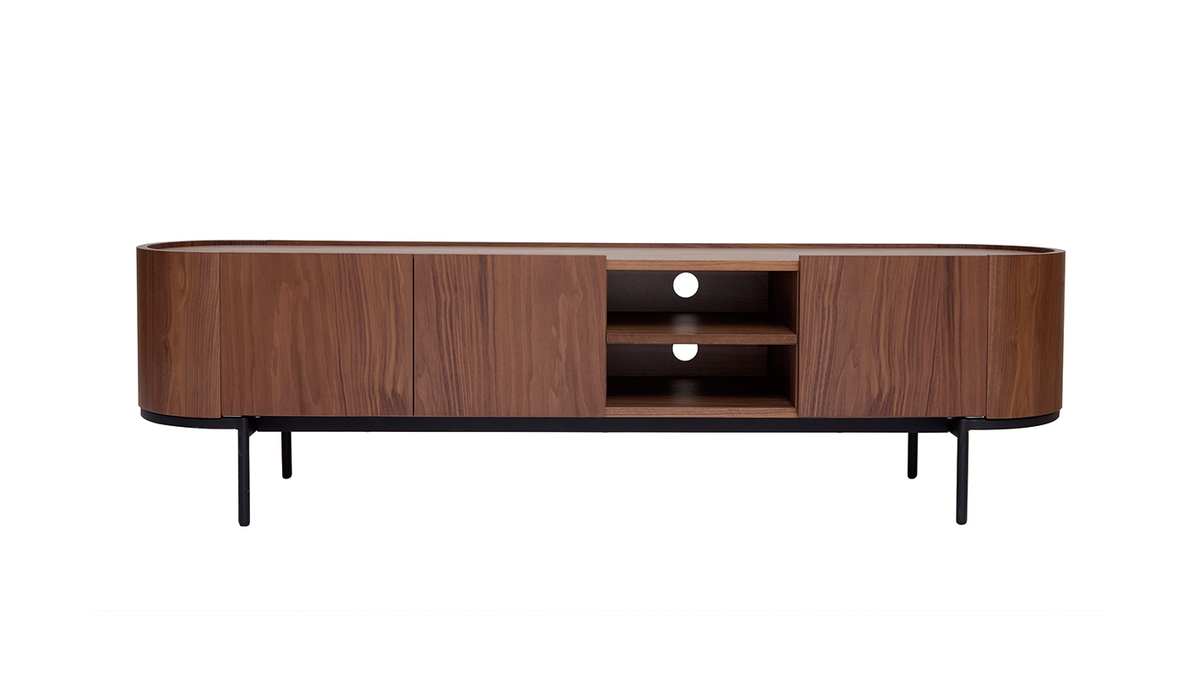 Mueble TV de diseo en nogal oscuro y metal negro con almacenaje 180 cm SKYE