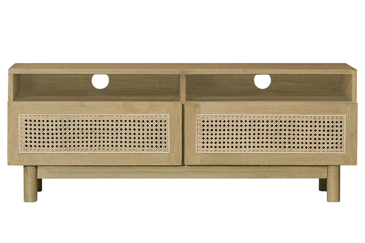 Mueble TV de madera clara y caa de ratn 120cm GALINA