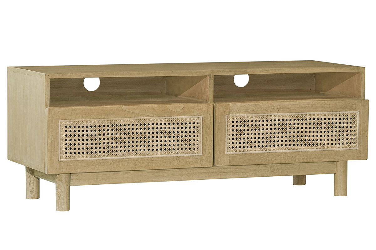 Mueble TV de madera clara y caa de ratn 120cm GALINA