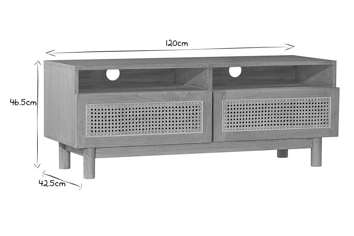 Mueble TV de madera clara y caa de ratn 120cm GALINA