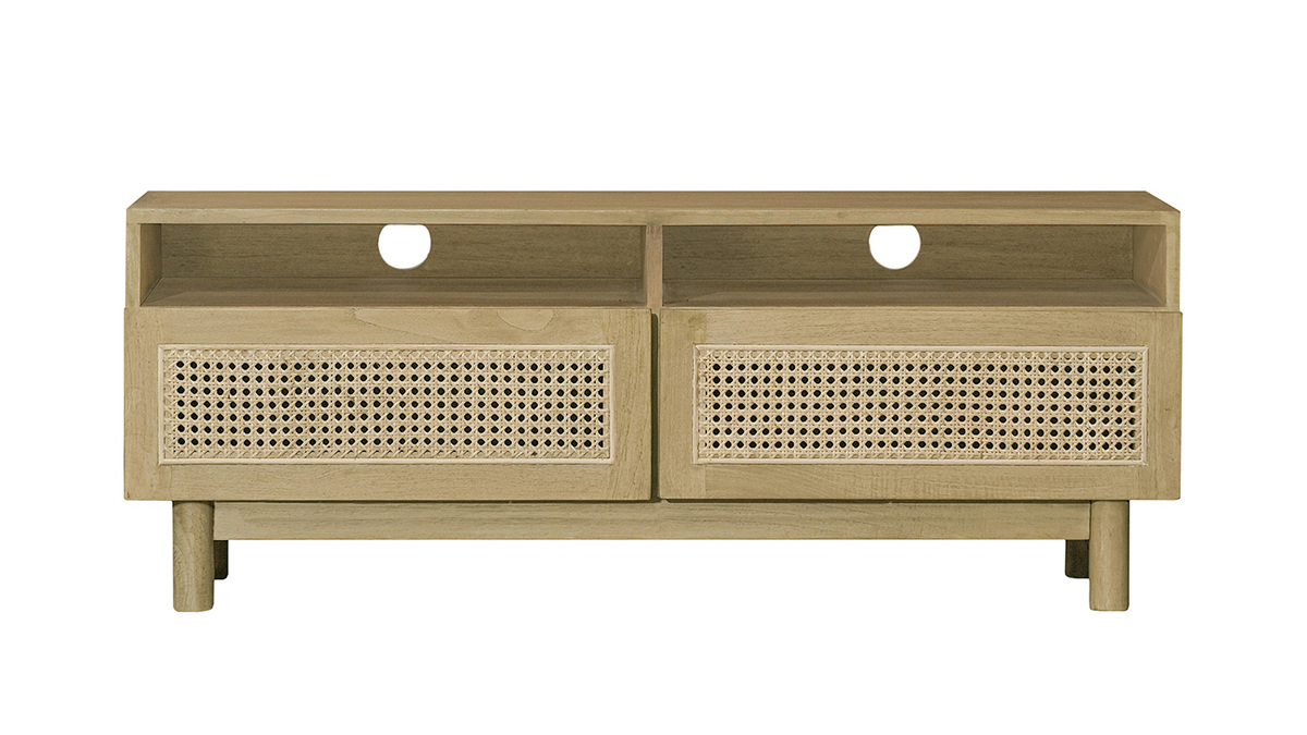 Mueble TV de madera clara y caa de ratn 120cm GALINA