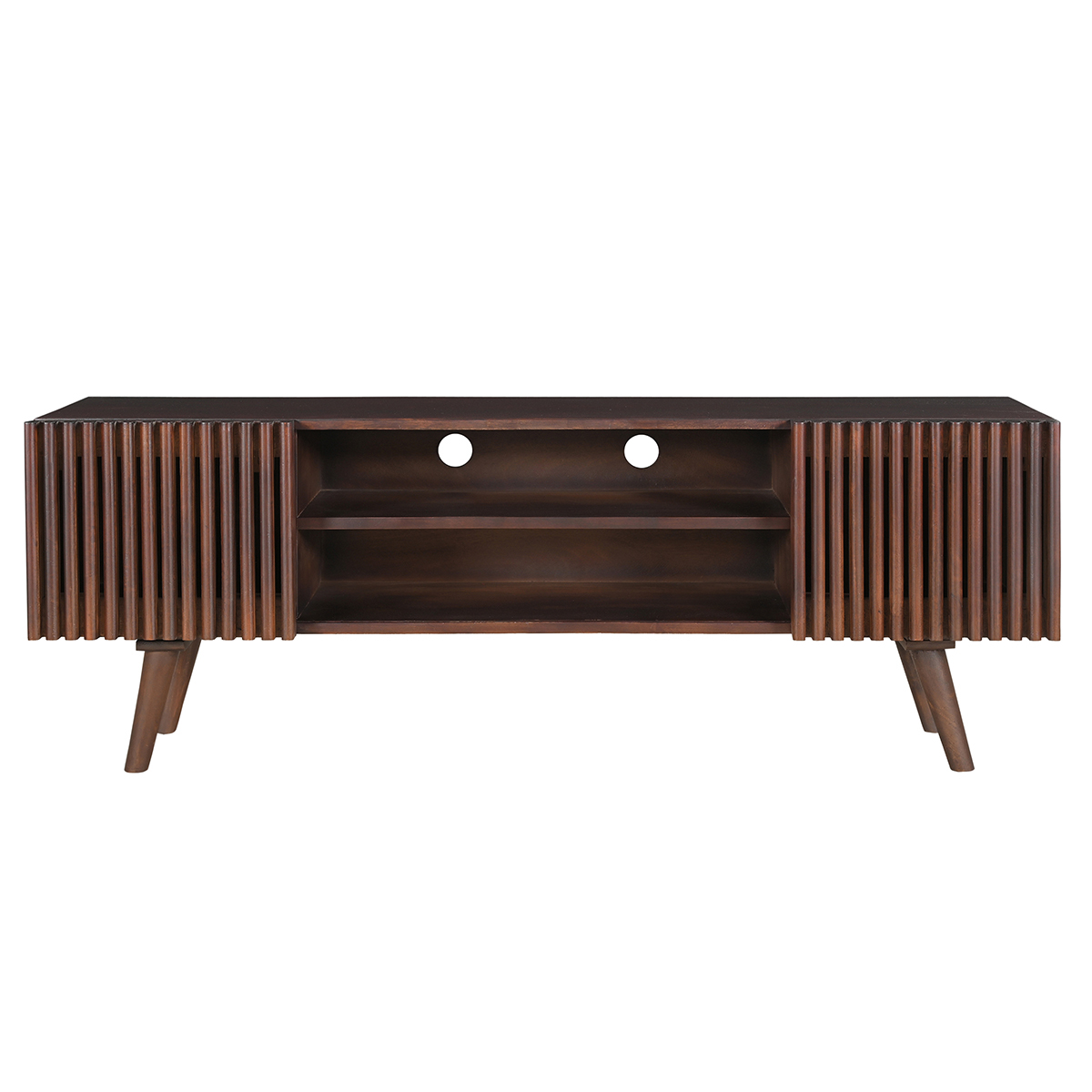 Mueble TV de madera maciza de mango oscuro con puertas correderas 140 cm ALBA