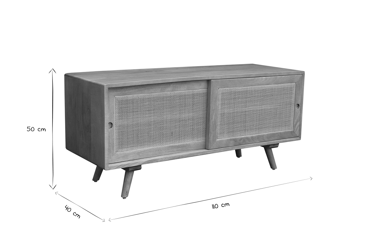 Mueble TV de madera maciza de mango y caa de ratn 110 cm ACANGE