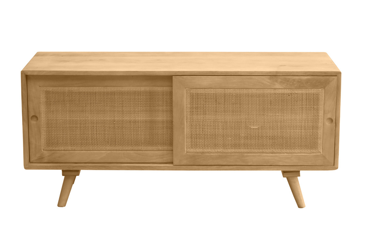 Mueble TV de madera maciza de mango y caa de ratn 110 cm ACANGE