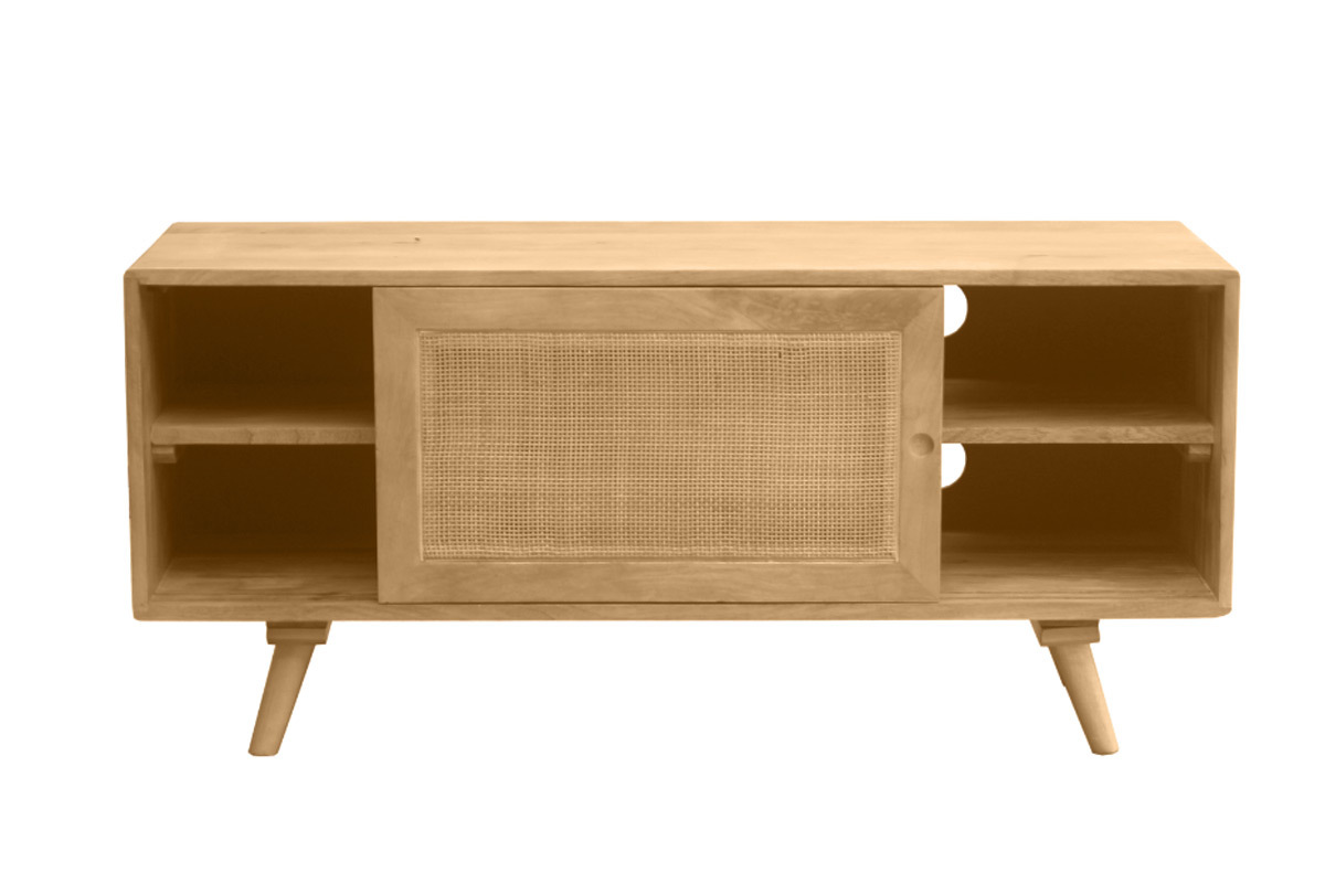 Mueble TV de madera maciza de mango y caa de ratn 110 cm ACANGE