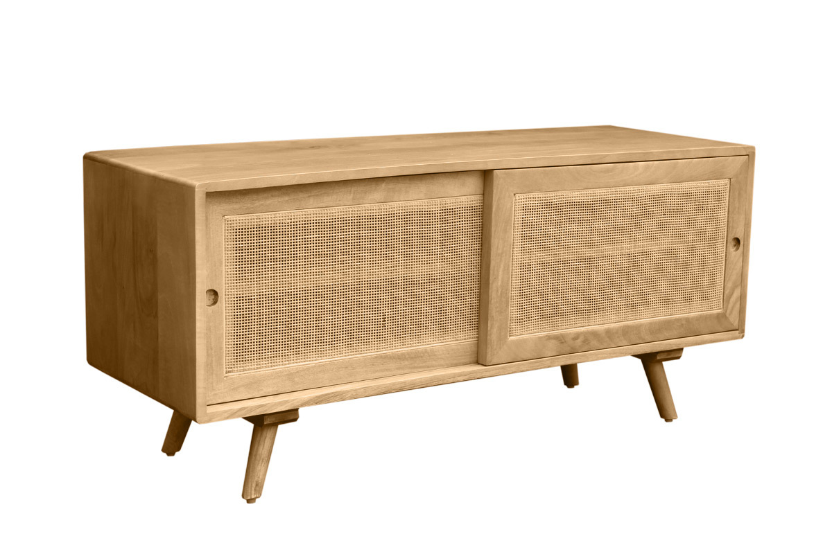 Mueble TV de madera maciza de mango y caa de ratn 110 cm ACANGE