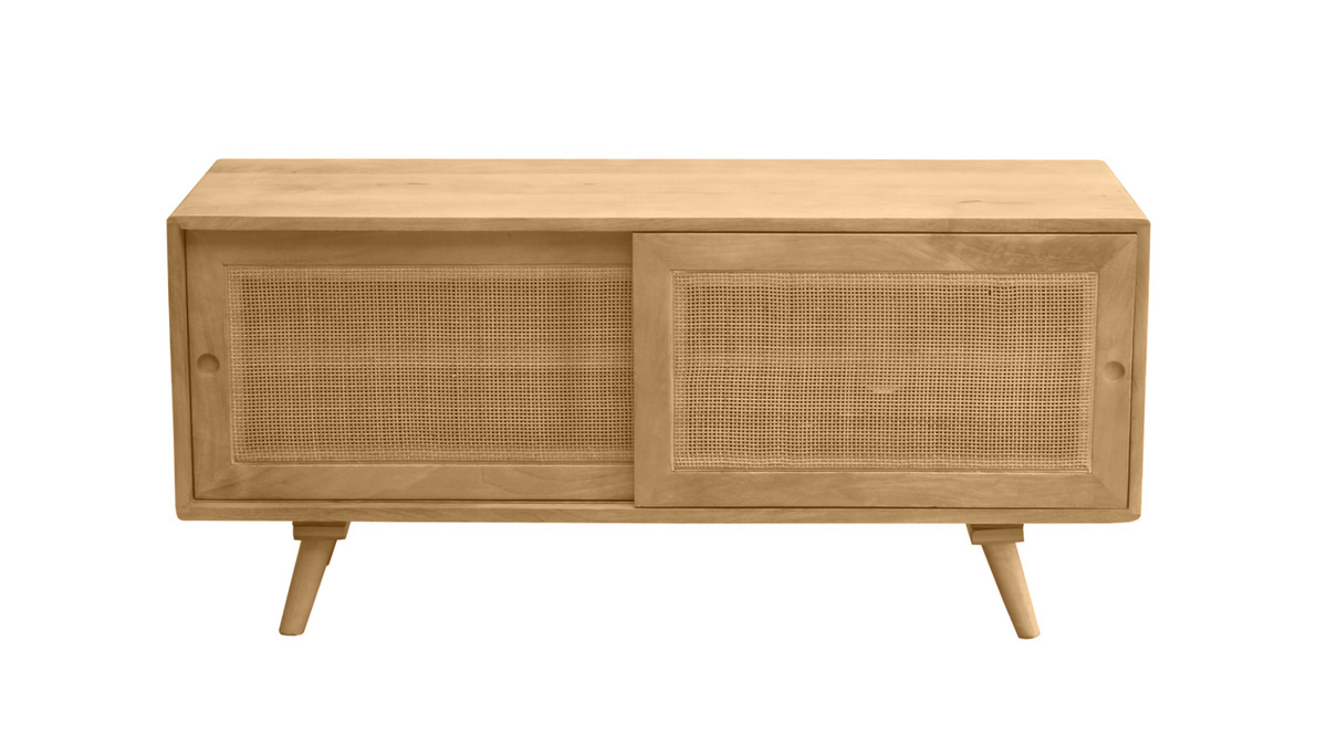 Mueble TV de madera maciza de mango y caa de ratn 110 cm ACANGE