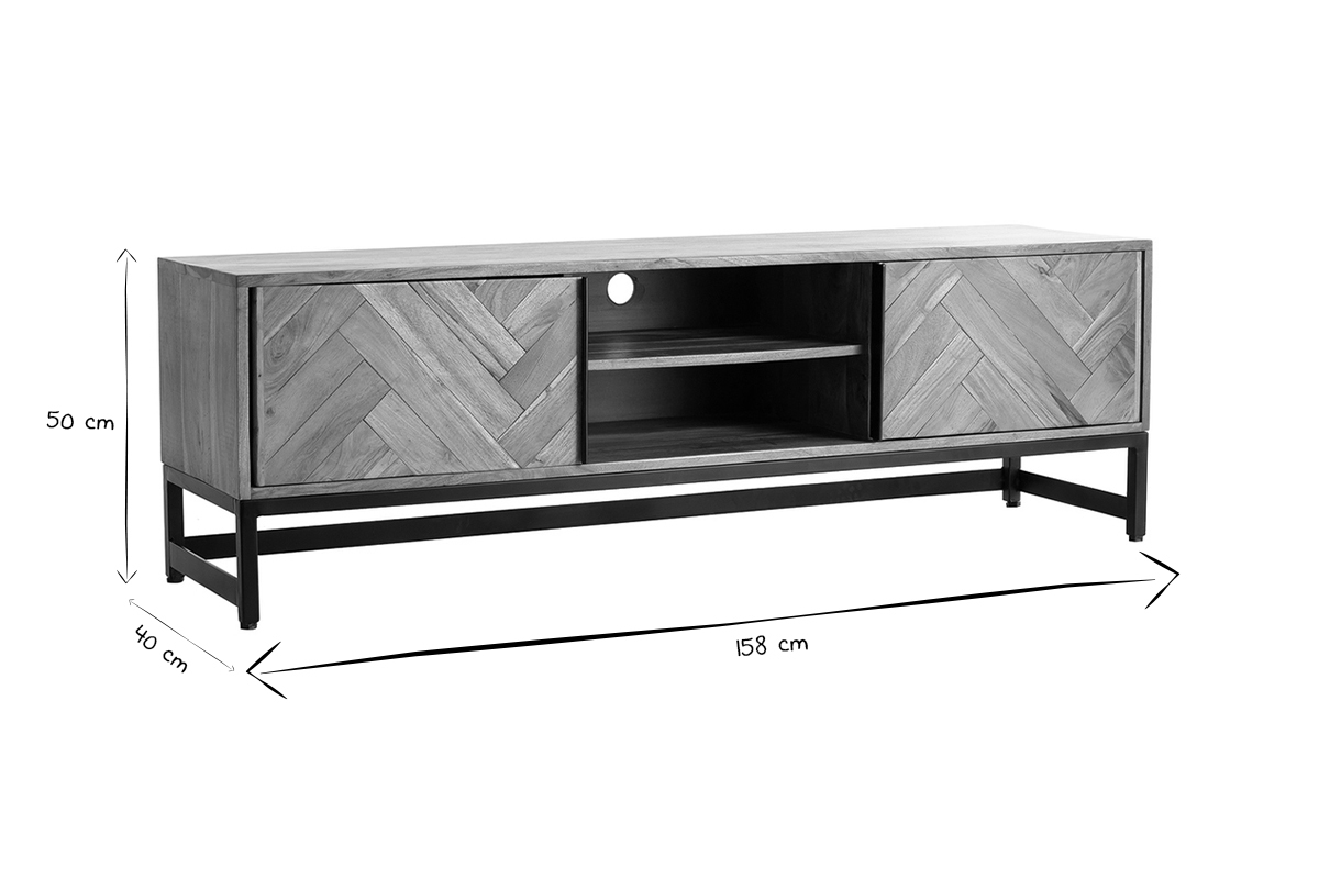 Mueble TV en acacia y metal negro STICK