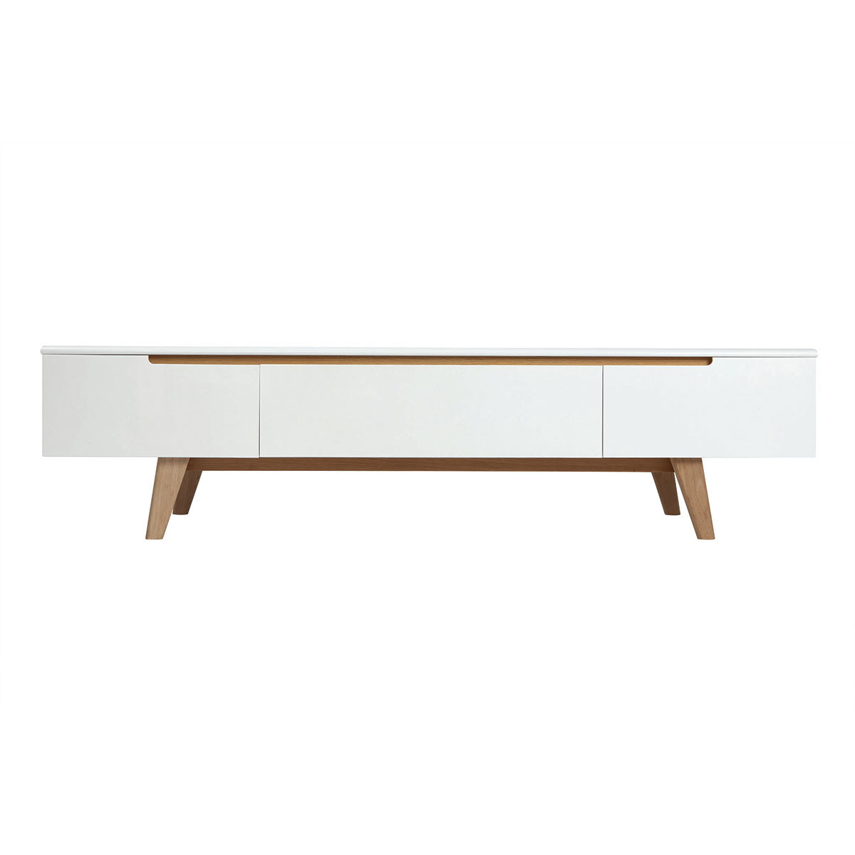 Mueble TV escandinavo blanco brillante y fresno 180cm MELKA