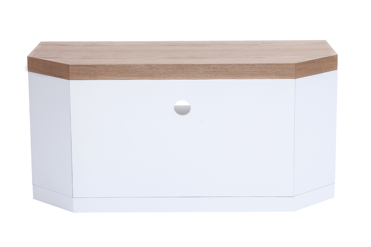 Mueble TV esquinero de contrachapado de madera de fresno y blanco MAX