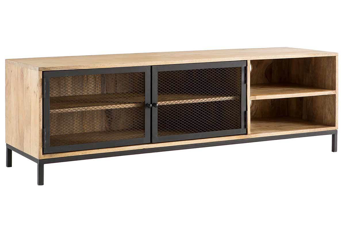 Mueble TV industrial en mango y metal perforado RACK