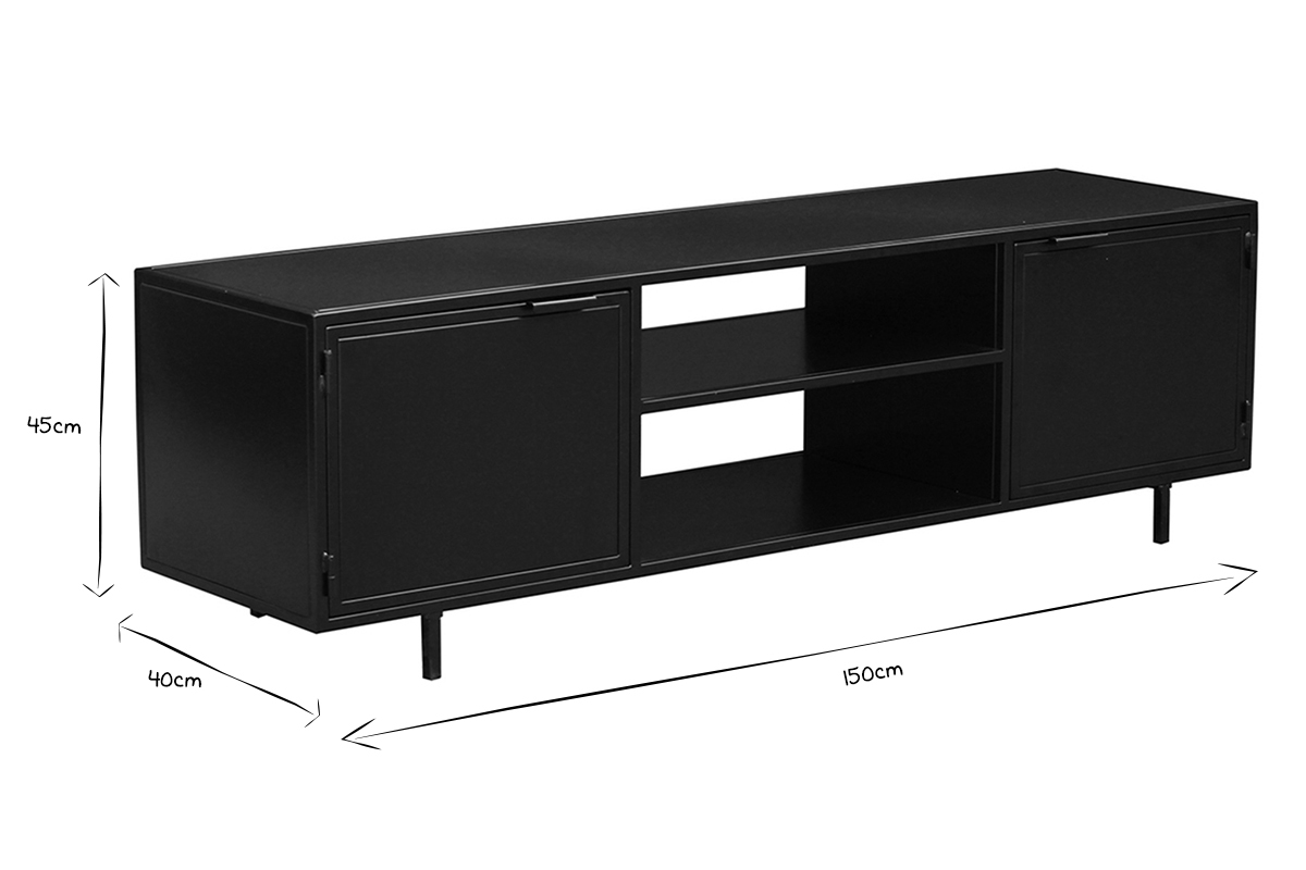 Mueble TV industrial negro con 2puertas 150 KARL