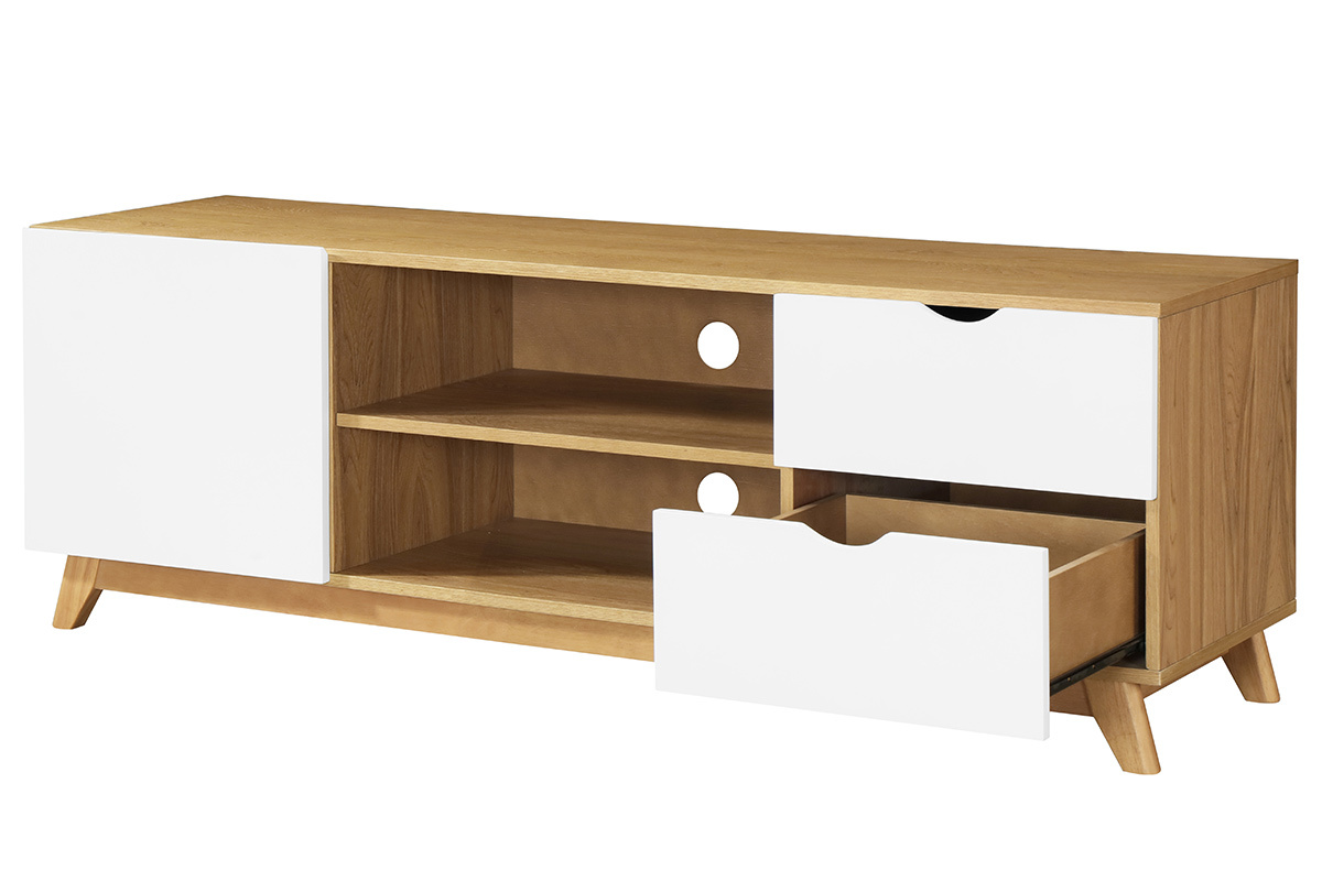 Mueble TV nrdico blanco y madera clara NEELA