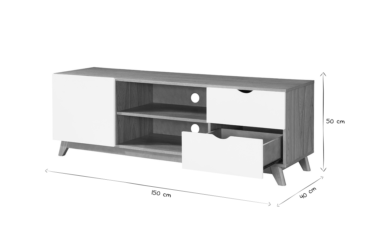 Mueble TV nrdico blanco y madera clara NEELA