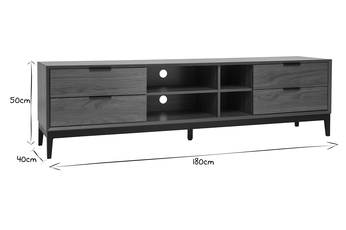 Mueble TV vintage con acabado de madera de nogal oscuro y metal negro con almacenaje 180 cm SARTO