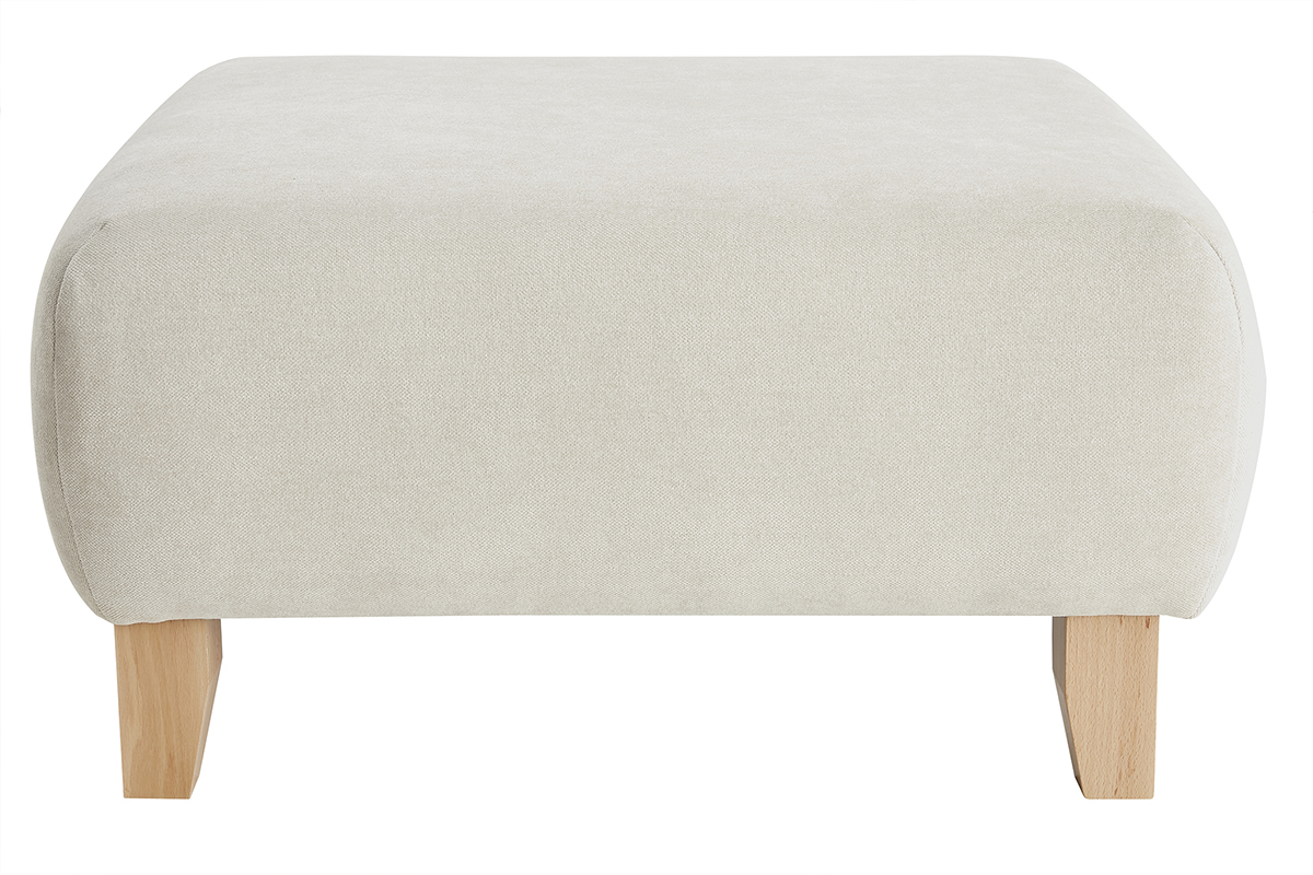 Puf reposapis de tela efecto aterciopelado texturizado beige y madera clara maciza 75 cm ODEON