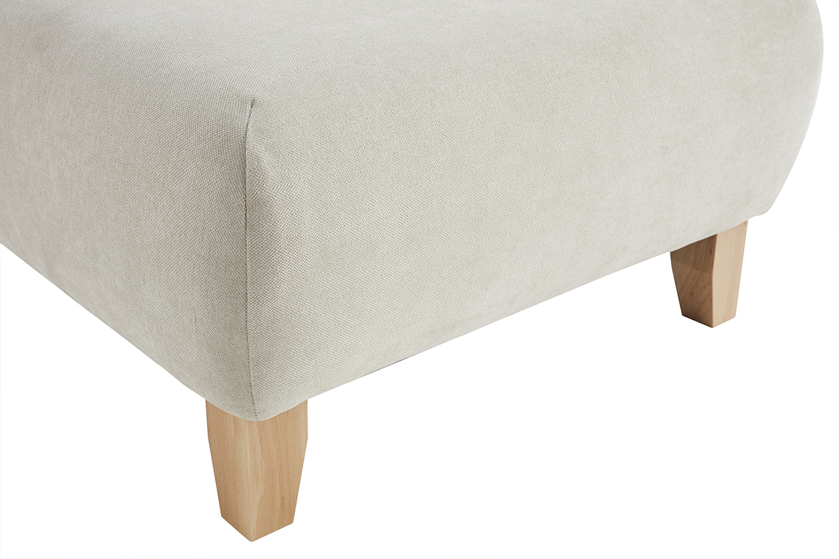 Puf reposapis de tela efecto aterciopelado texturizado beige y madera clara maciza 75 cm ODEON