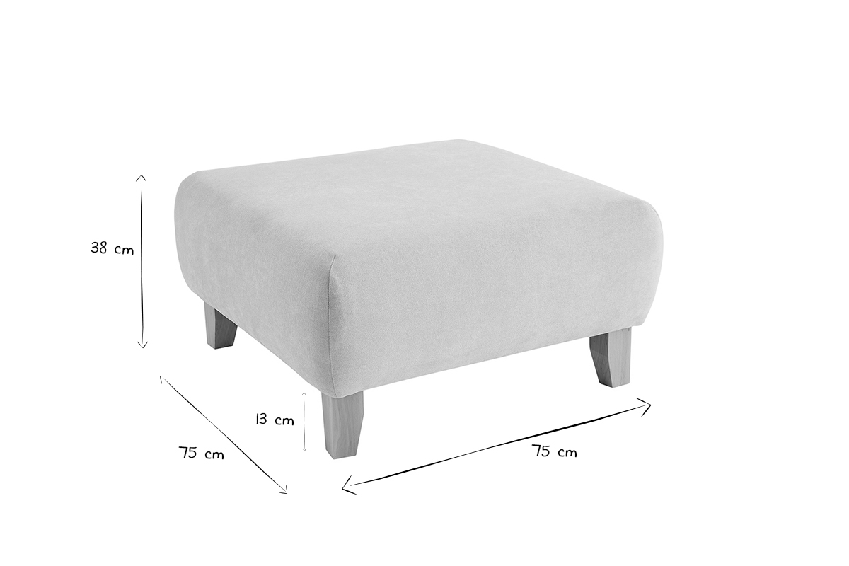 Puf reposapis de tela efecto aterciopelado texturizado beige y madera clara maciza 75 cm ODEON