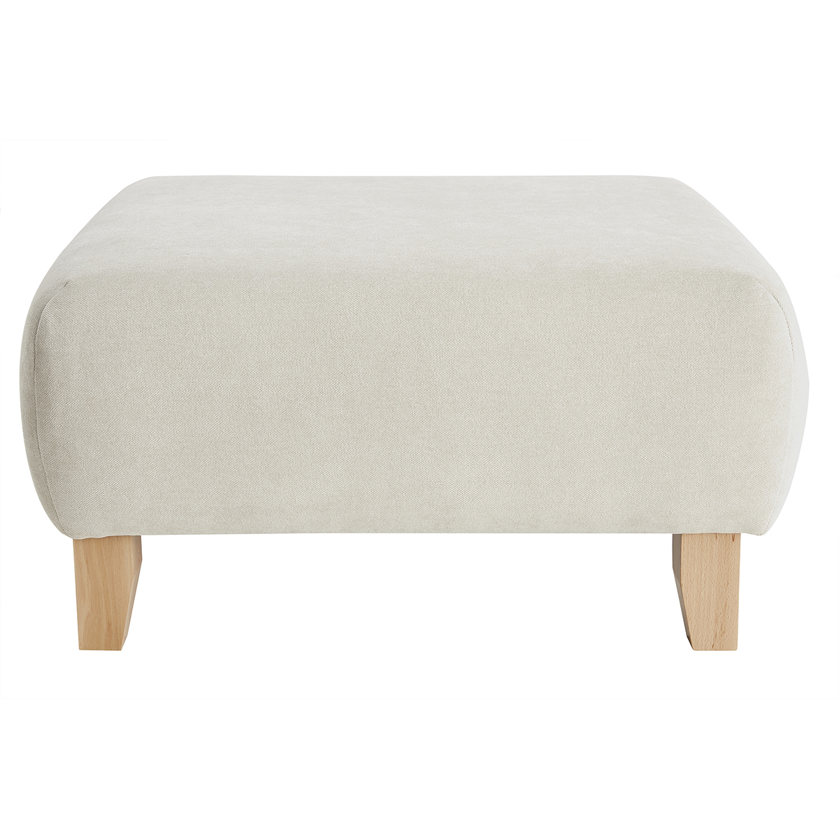 Puf reposapiés de tela efecto aterciopelado texturizado beige y madera clara maciza 75 cm ODEON