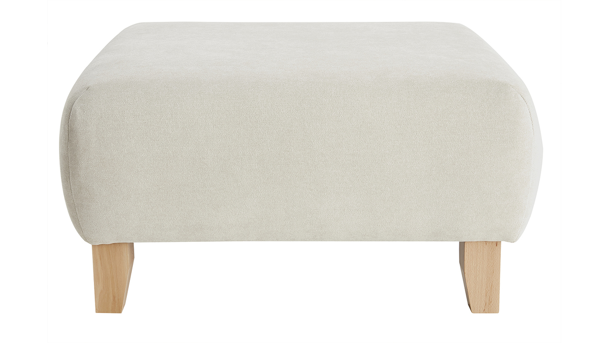 Puf reposapis de tela efecto aterciopelado texturizado beige y madera clara maciza 75 cm ODEON