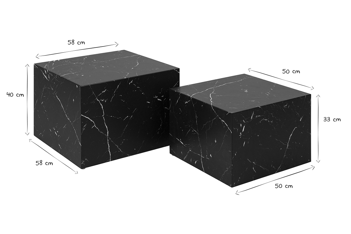 Set 2 mesas de centro de diseo efecto mrmol negro CALLA