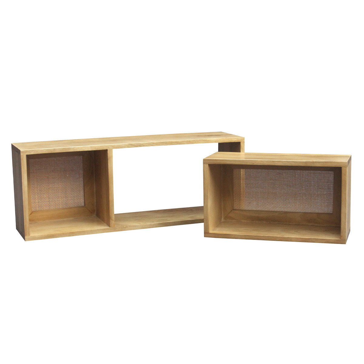 Set de 2 estanterías de pared con compartimentos de madera maciza de mango y caña de ratán 80 cm ACANGE