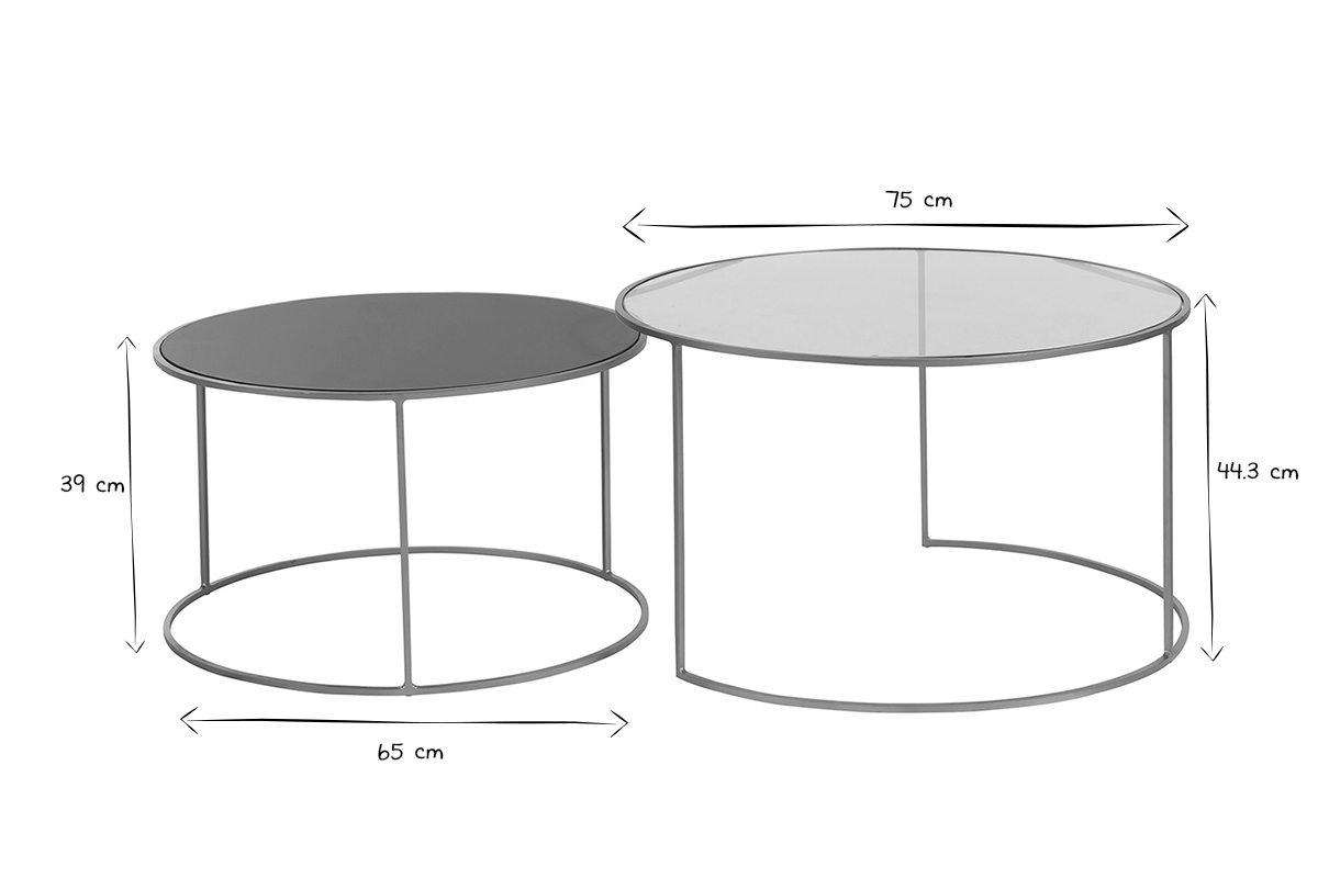 Set de 2mesas nido de centro en metal dorado y cristal tintado azul petrleo ROXO