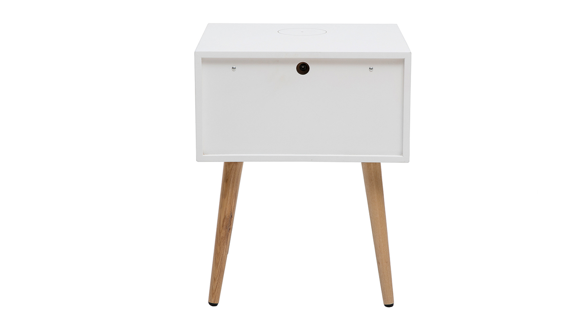 Set de 2 mesillas de noche multimedia de madera clara maciza y blanco mate 40 cm PAVAN