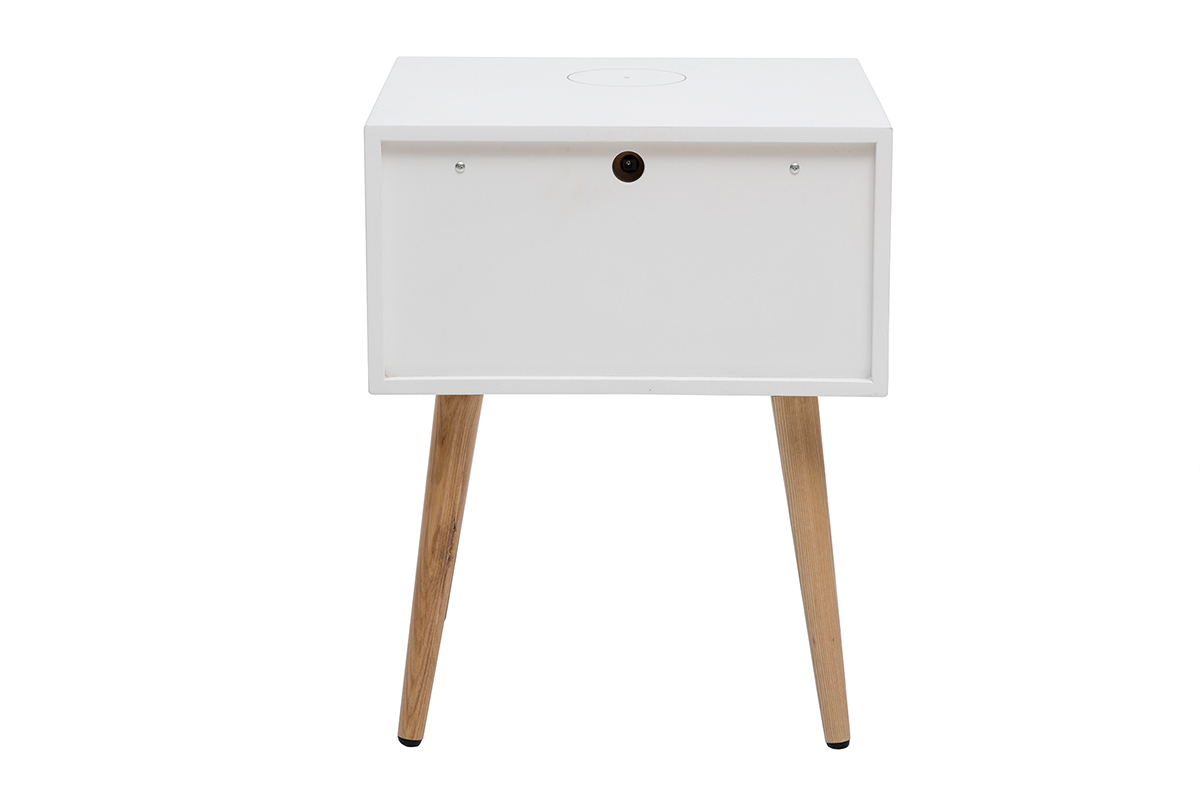 Set de 2 mesillas de noche multimedia de madera clara maciza y blanco mate 40 cm PAVAN