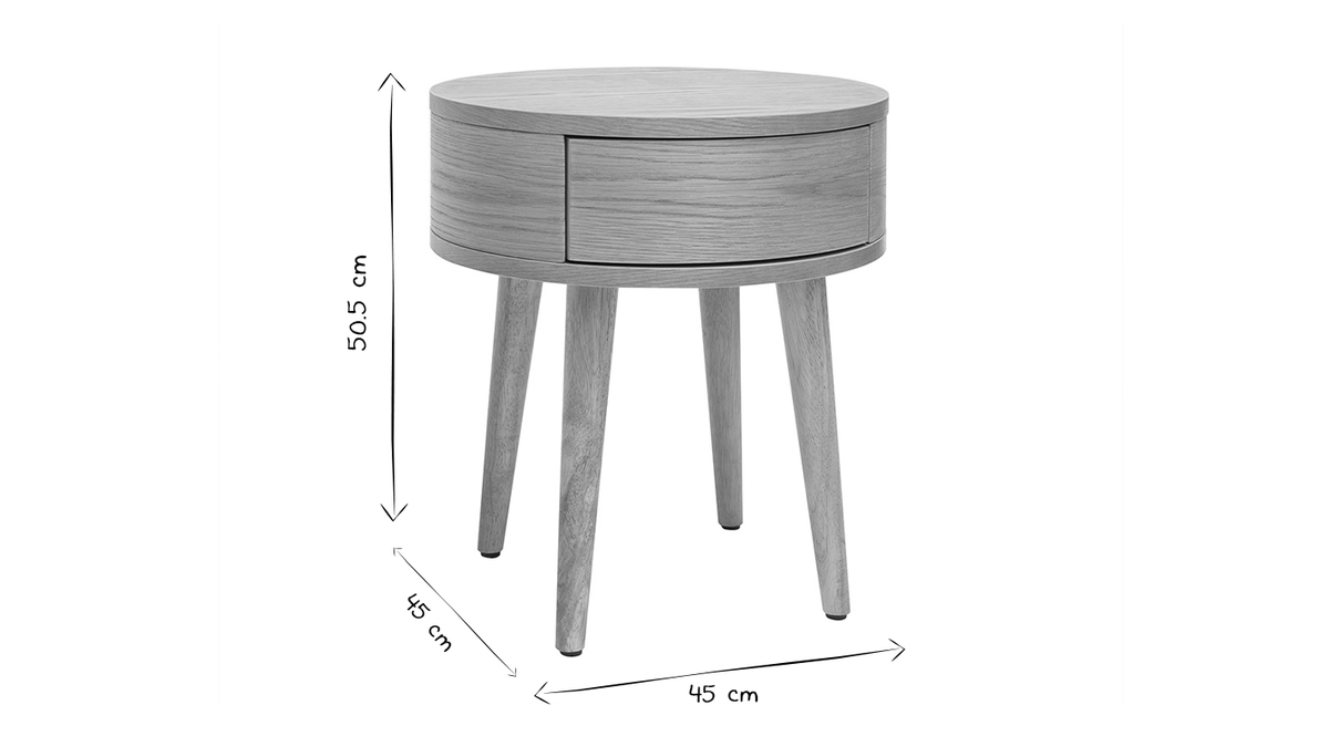 Set de 2 mesillas de noche redondas de madera clara con cajn 45 cm JUDITH