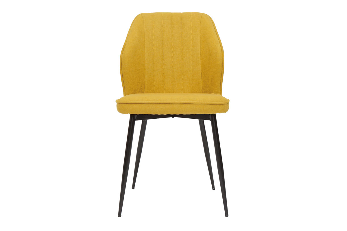 Set de 2 sillas de diseo de tejido efecto aterciopelado amarillo mostaza con patas de metal negro FANETTE