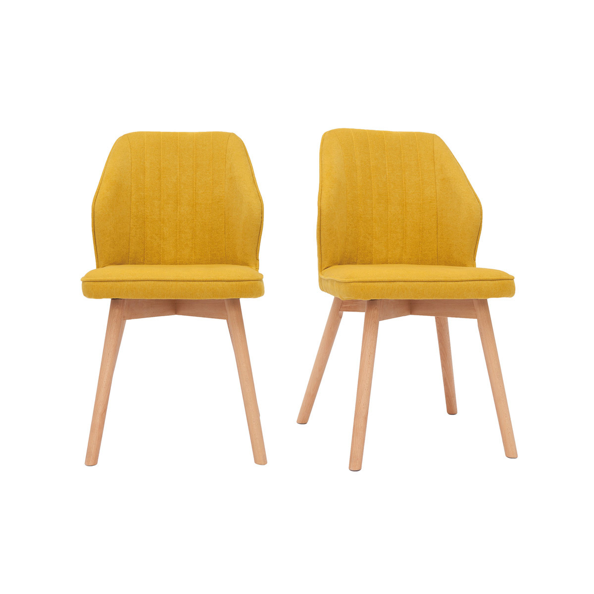 Set de 2 sillas de diseño de tela efecto aterciopelado amarillo mostaza con patas de madera clara maciza FANETTE