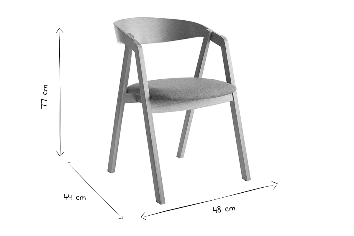 Set de 2 sillas nrdicas de madera clara de roble macizo y tela gris LOVA