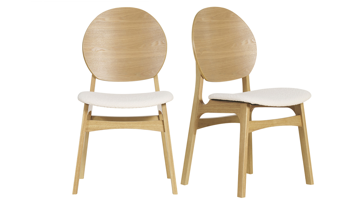 Set de 2 sillas nrdicas de madera clara y borreguillo blanco ELTON