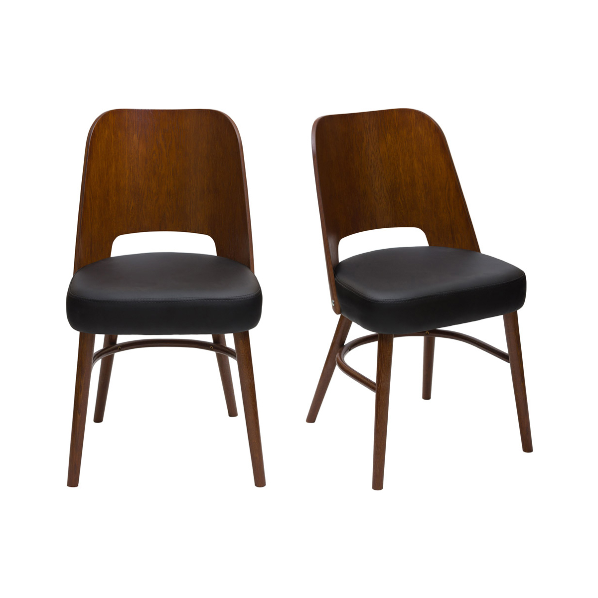 Set de 2 sillas vintage de nogal con asiento negro EDITO