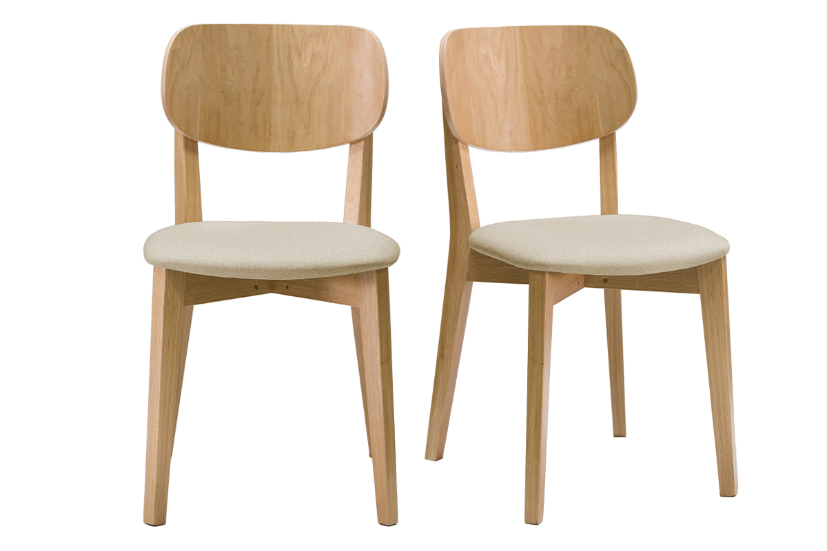 Set de 2sillas vintage roble y asiento beige LUCIA