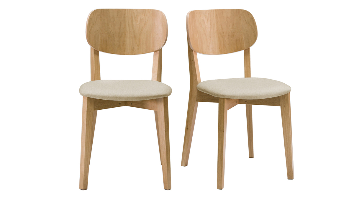 Set de 2sillas vintage roble y asiento beige LUCIA