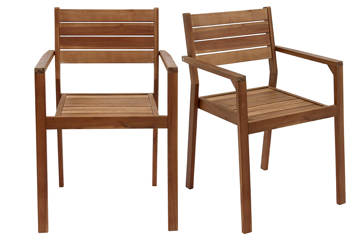 Set de 2sillones de jardn apilables de acacia maciza CANOPEE