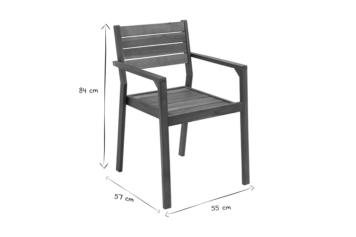 Set de 2sillones de jardn apilables de acacia maciza CANOPEE