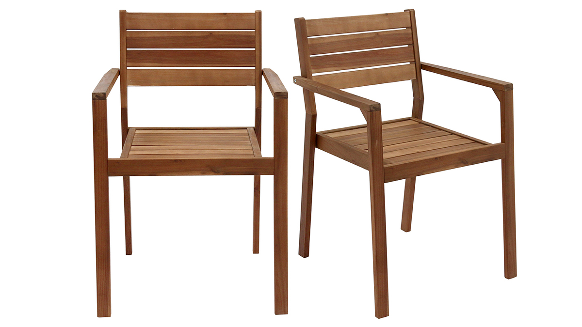 Set de 2sillones de jardn apilables de acacia maciza CANOPEE