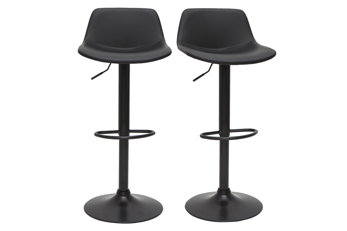 Set de 2taburetes de cocina ajustables de poliuretano y metal negro NONIE