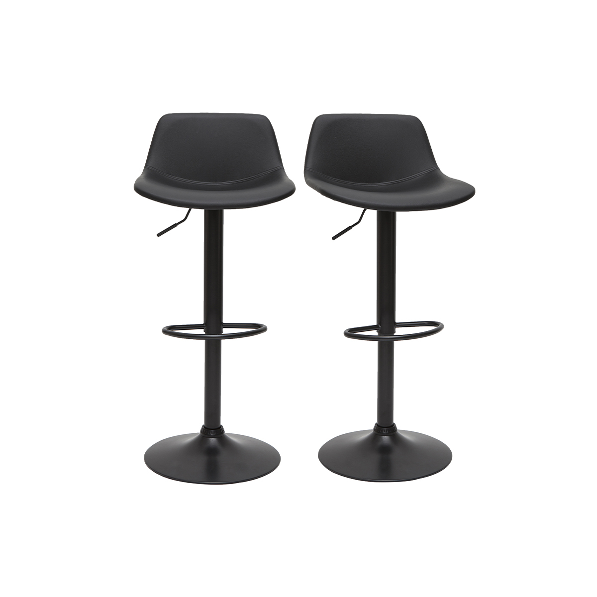 Set de 2 taburetes de cocina ajustables de poliuretano y metal negro NONIE