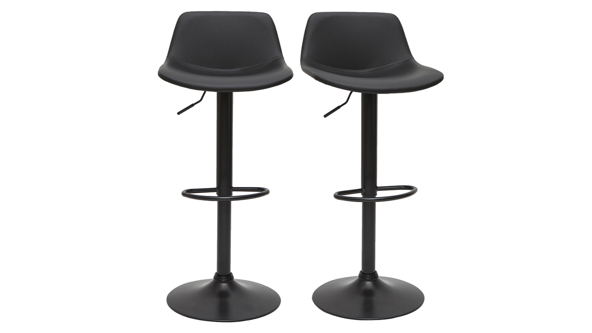 Set de 2taburetes de cocina ajustables de poliuretano y metal negro NONIE