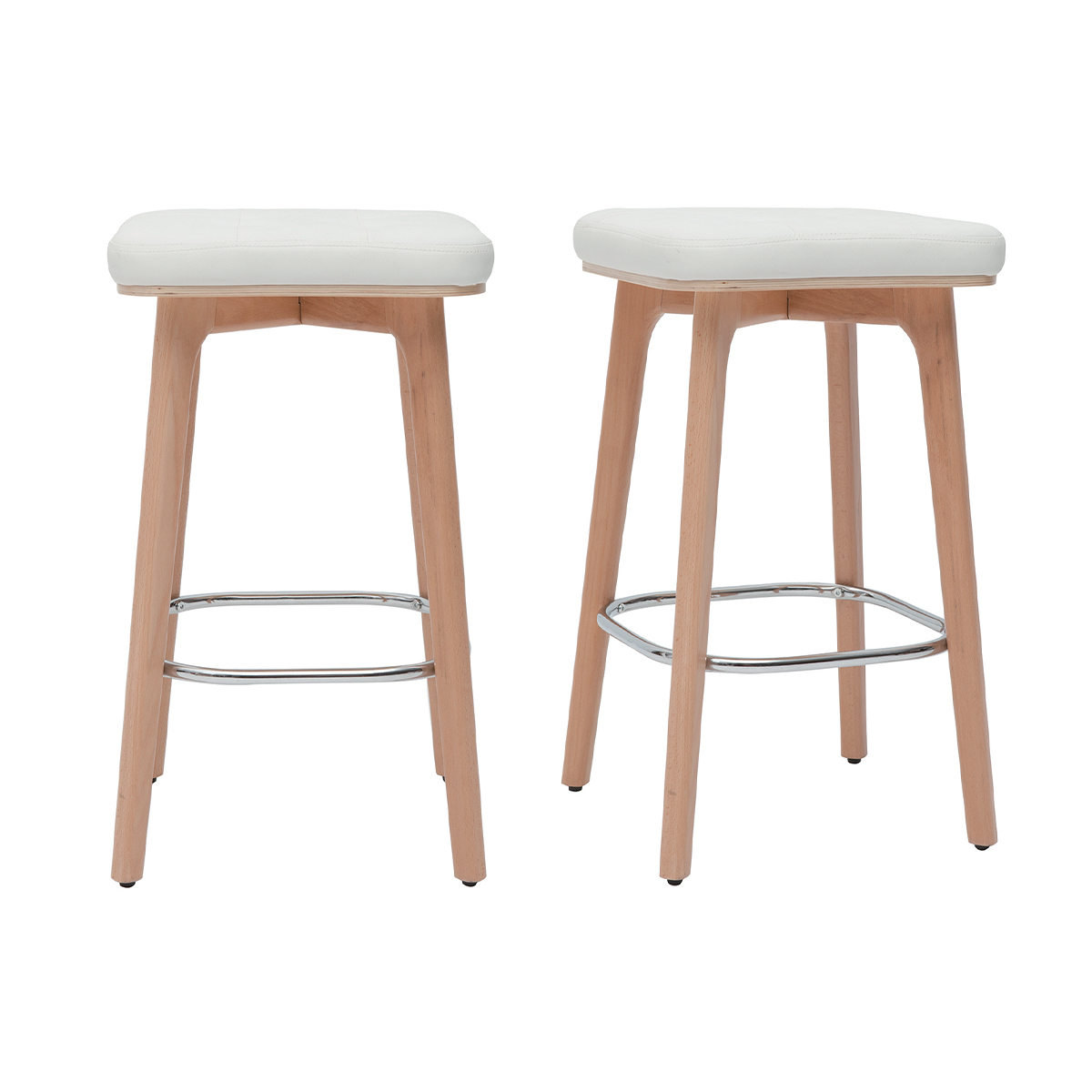 Set de 2 taburetes de cocina blancos y de madera clara 65 cm GRAMMA