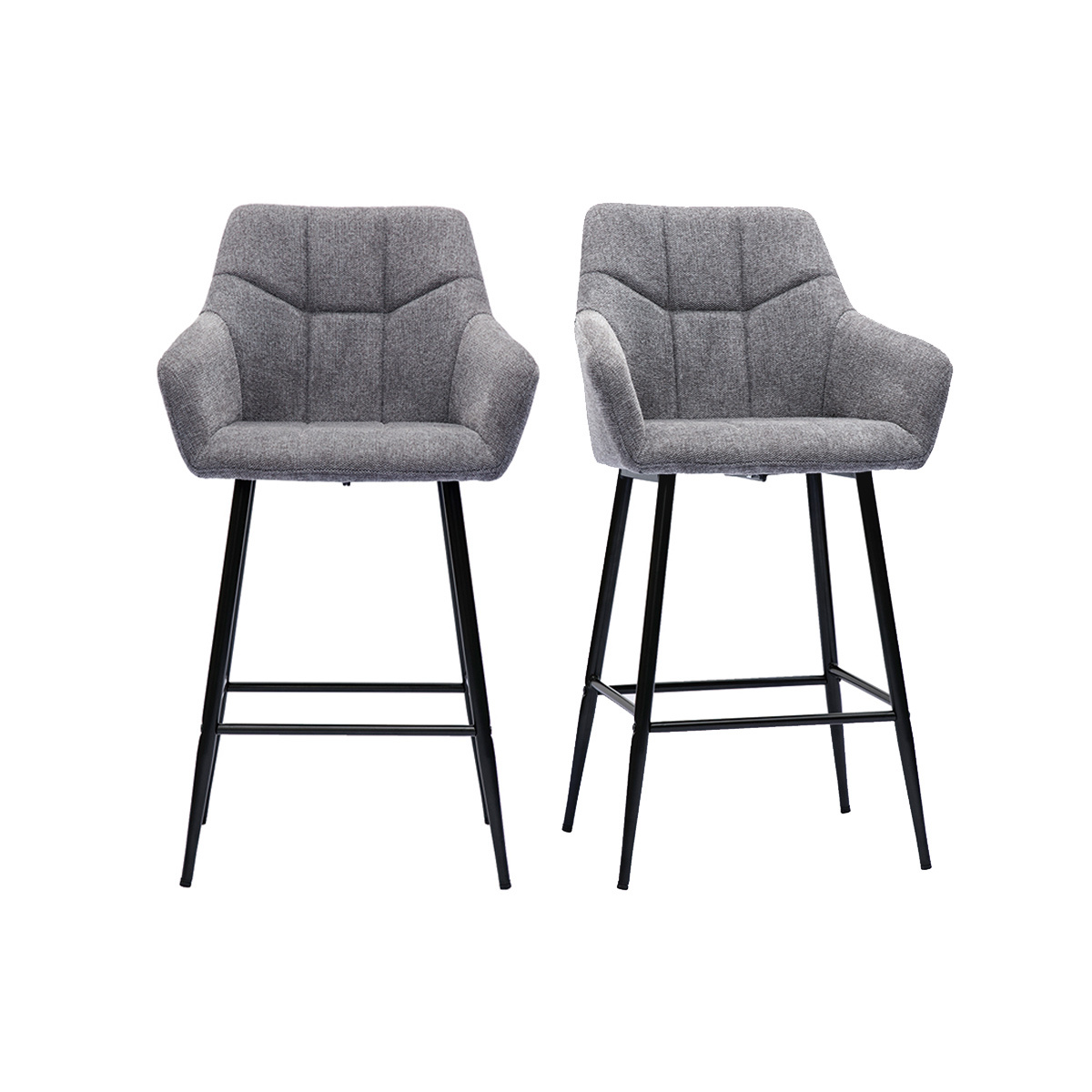 Set de 2 taburetes de cocina con asiento acolchado de tela efecto aterciopelado texturizado gris y metal negro 65 cm MONTERO