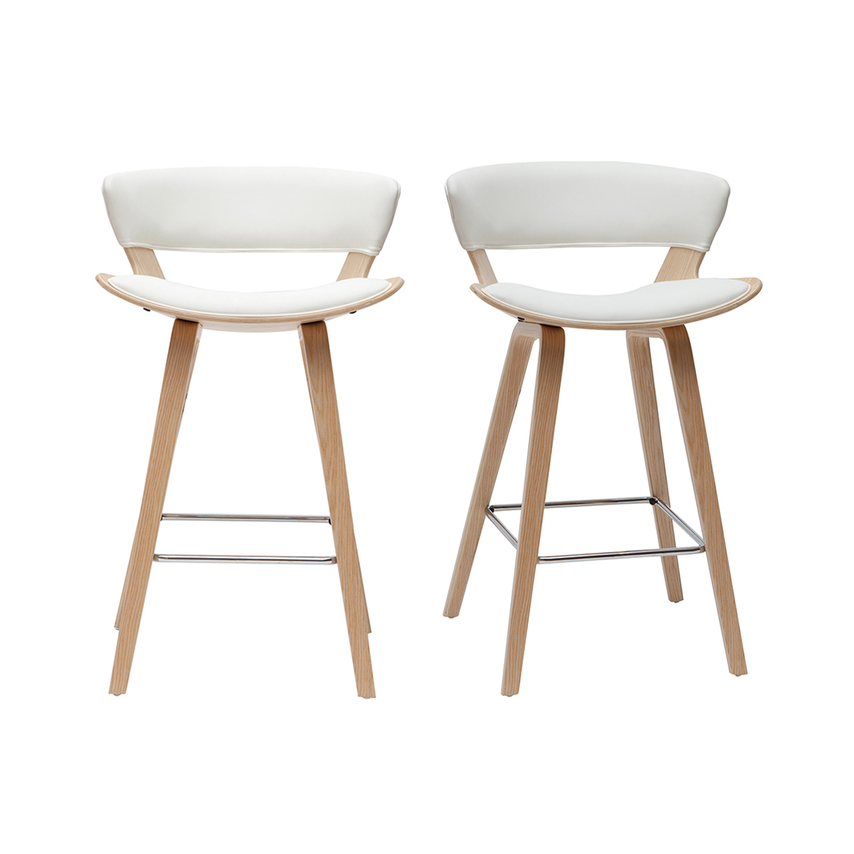 Set de 2 taburetes de cocina de diseño blanco con madera clara 65 cm SYRAH