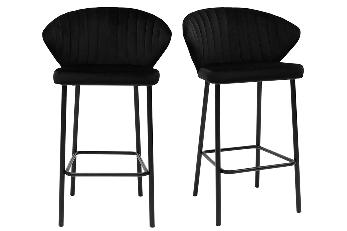 Set de 2 taburetes de cocina de diseo de terciopelo negro 68cm DALLY