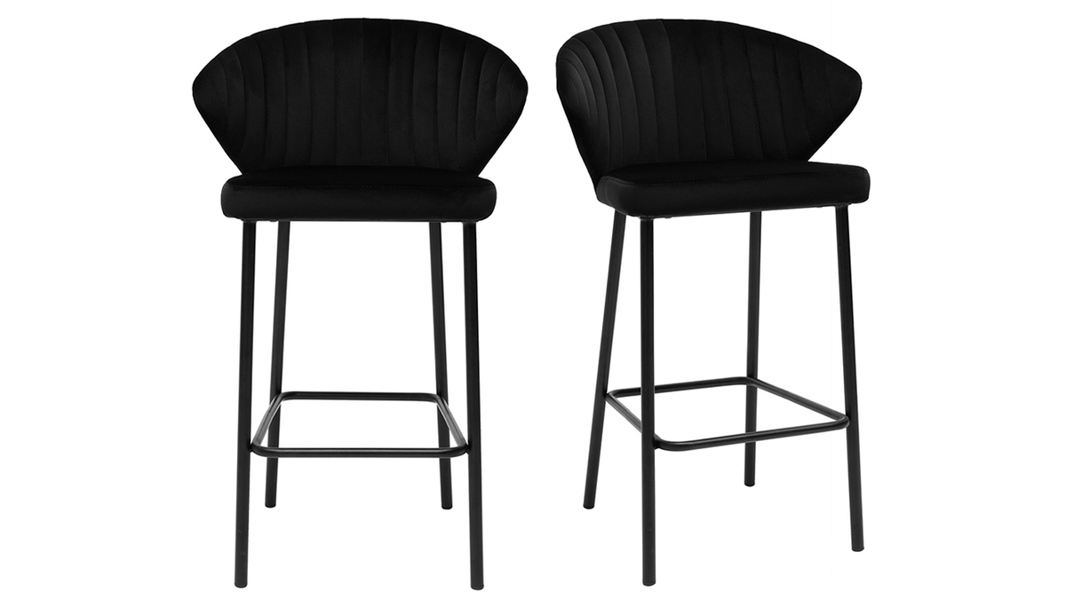 Set de 2 taburetes de cocina de diseo de terciopelo negro 68cm DALLY