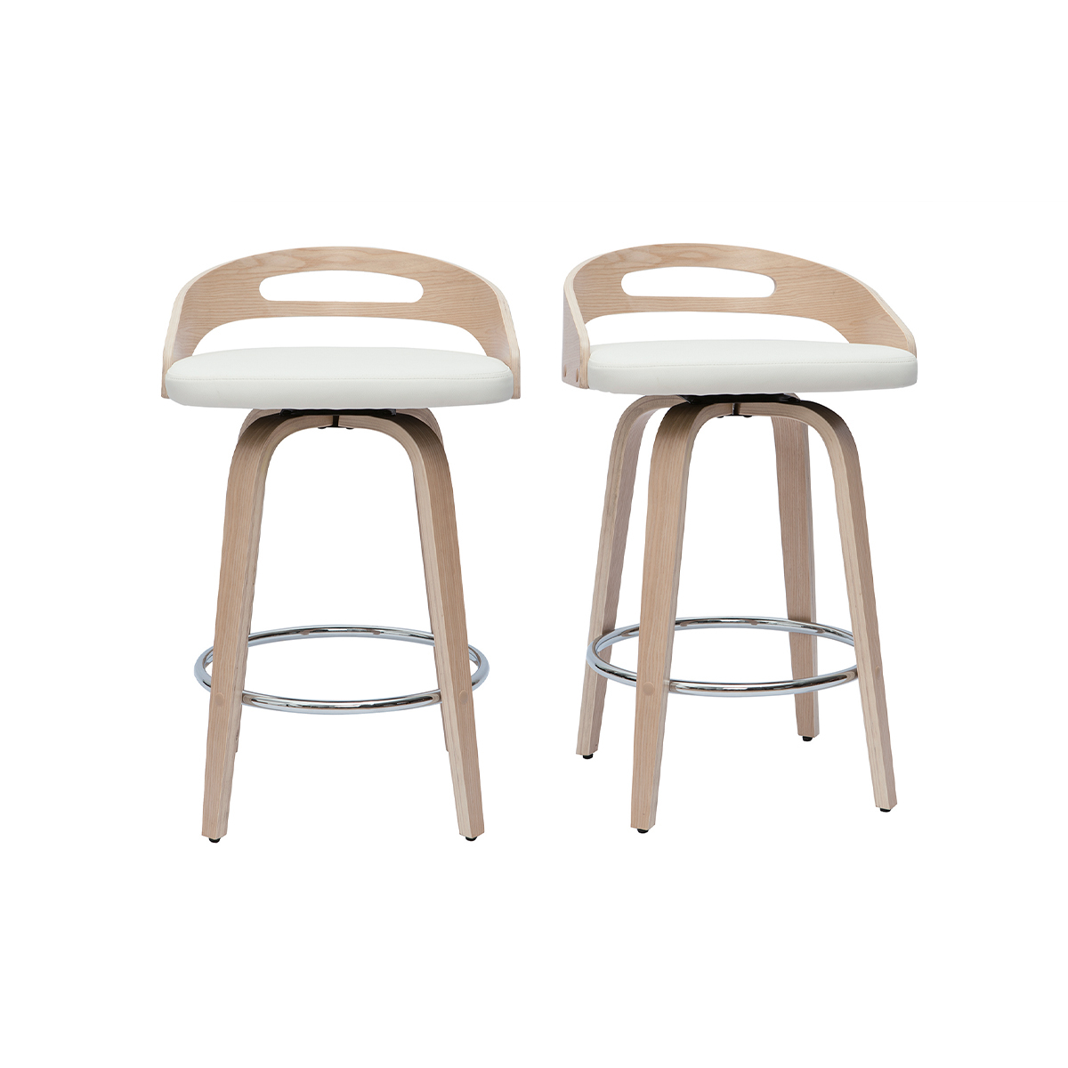 Set de 2 taburetes de cocina de diseño madera clara y poliuretano blanco 65 cm MANO