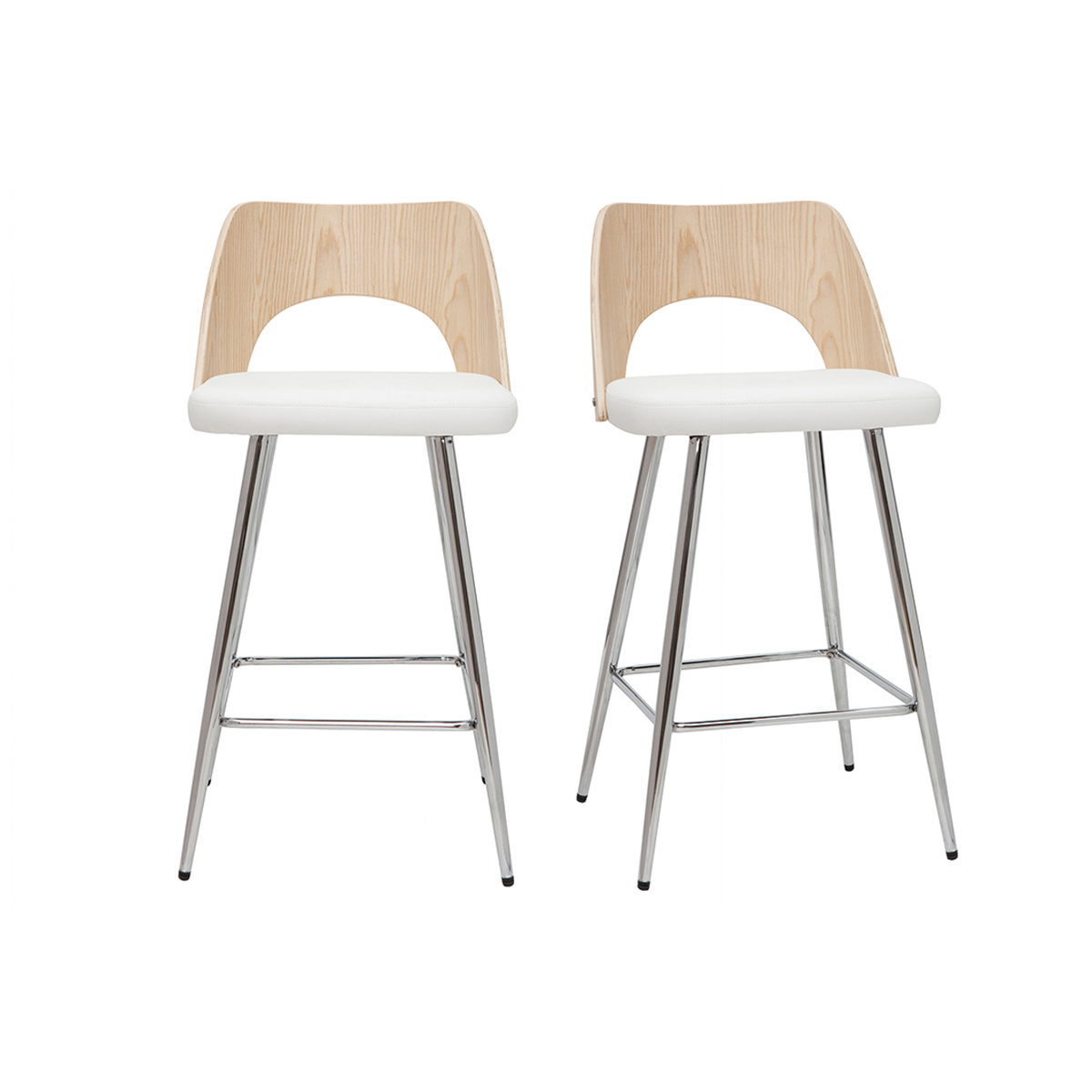 Set de 2 taburetes de cocina de diseño madera y blanco 66,5 cm FALCOM